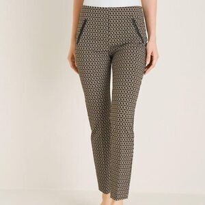 Chico's Black Tan and White Basketweave/Geometric Pattern Ankle Crop Pants‎ - 2